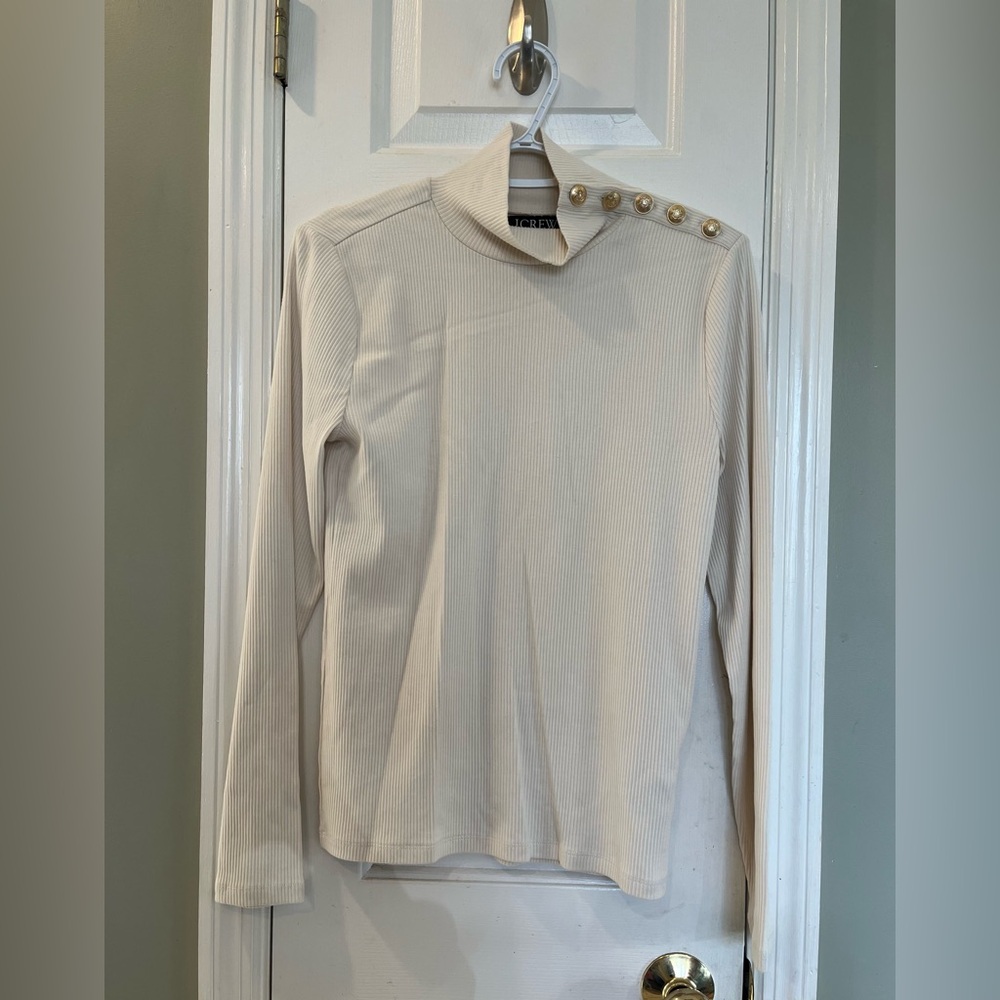 J.Crew Cream Long Sleeve Top with Gold Button Accents M b2